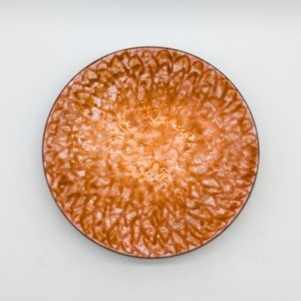 Vintage MCM Enamel on Copper Dish Plate 6" Abstract Bright Texture Signed Artsy